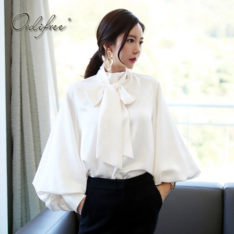 white satin blouse with bow