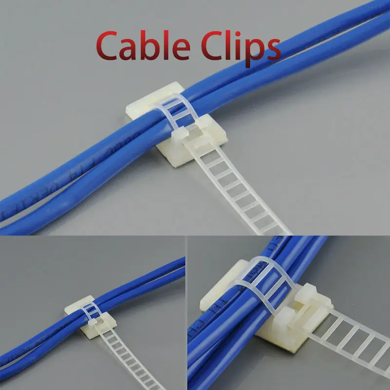 100pcs Cable Clips 22*32 Clamp For Wire Tie Cable Mount Adjustable Cable Tie Fix Holder Clips White Black