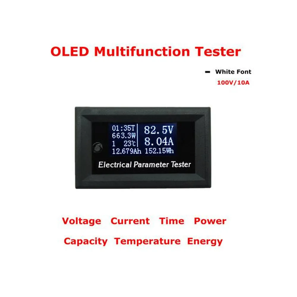 

Battery Tester 100V 7in1 OLED Multifunction Tester Voltage Current Time Temperature Capacity Voltmeter Ammeter Electrical Meter
