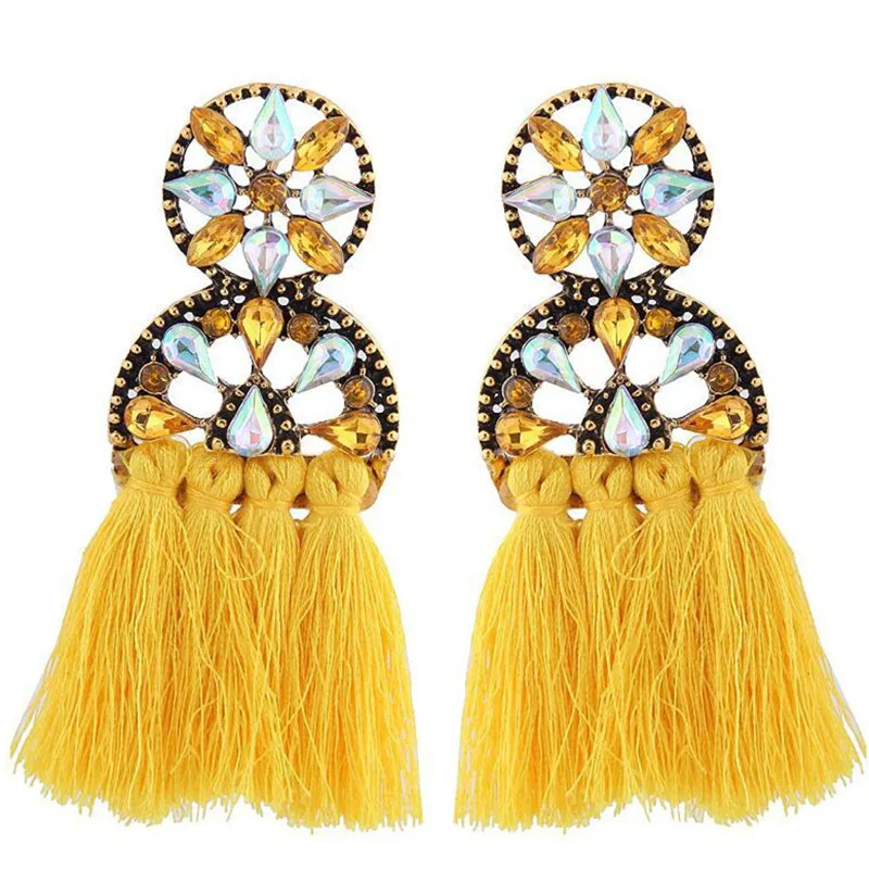 

Full Rhinestone Top Female Tassel Earrings Bohemian Fringed Statement Dangle Earrings Temperament Women Party Gift ET1232