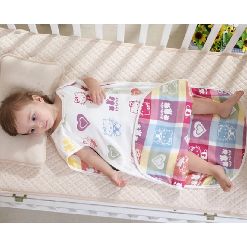 Спальный мешок для малышей от 0 до 24 месяцев, 6 слоев муслина, Хлопковое одеяло без рукавов для маленьких девочек и мальчиков одежда для малышей - Цвет: Cat