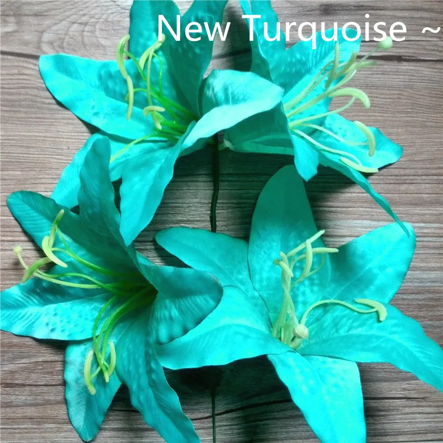 artificial silk tiger lily head, 12 turquoise fabric flower imitation