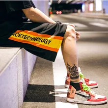 HFNF шорты с принтом сбоку, новые модные мужские шорты, мужские повседневные шорты, летние мужские свободные шорты с эластичной резинкой на талии