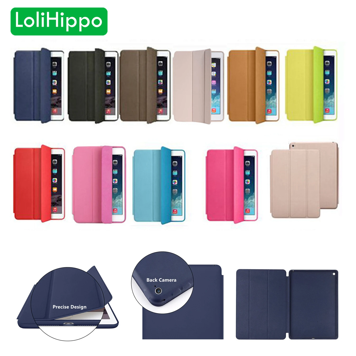 

LoliHippo PU Leather Case For iPad 5 6 Air 1 2 9.7 inch Silicone Soft Tablet Back Cover Trifold Stand Case for A1476 A1567 A1474