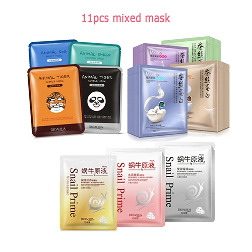 11 шт Смешанные BIOAQUA маска для лица в форме животных и экстракт улитки маска и HuanYanCao Шелковый белок маски для лица увлажняющие милые - Цвет: 11pcs Mixed Masks