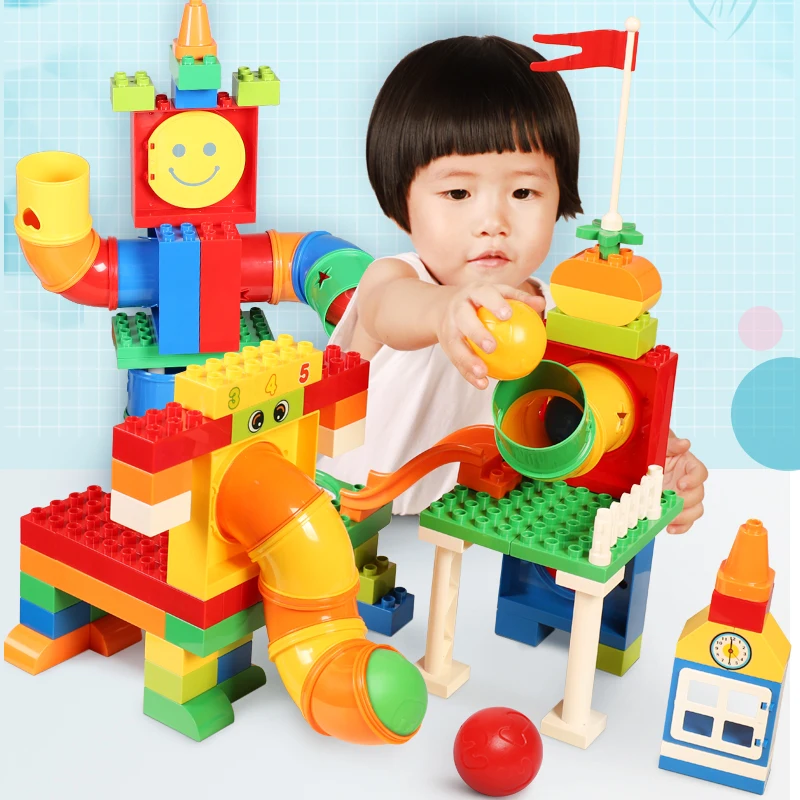 

107PCS Big Building Blocks Pipe Blocks With Ball DIY Elephant Robot Shapes Gift Toy For Children 16X16 Base Plate