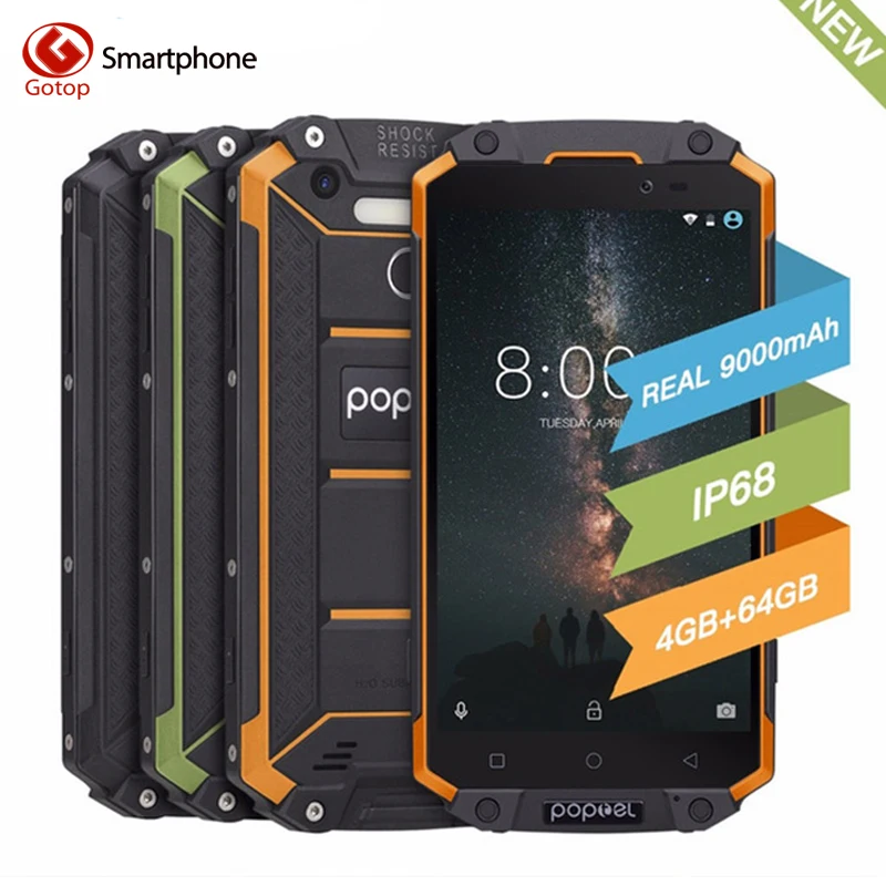 POPTEL P9000 MAX 5 &quotFHD IP68 водонепроницаемый мобильный телефон 4 Гб + 64 9000 мАч 13.0MP Android 7 0