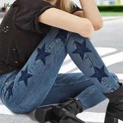 Idopy модные женские туфли джинсовые штаны звезды Вышивка джинсы скинни женские Высокая талия стрейч джинсы карандаш брюки для Для женщин