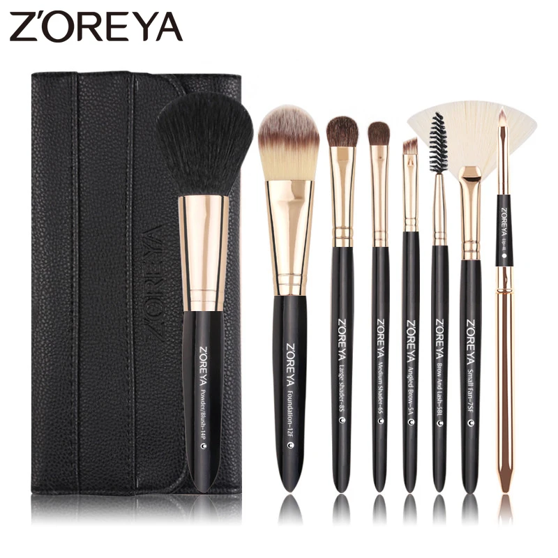 

Zoreya Brand 8pcs High Quality Synthetic Fibers Makeup Brush Set Powder Foundation Large Eye Shadow Angled Brow Brushes 3 Colors