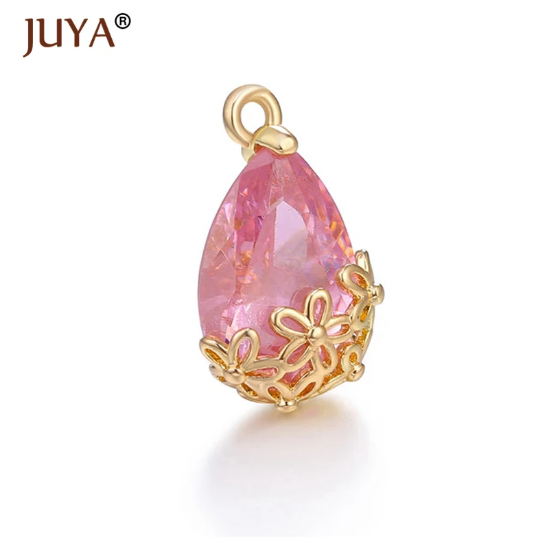 

Luxury Flower Water drop Crystal Charms Hand made DIY Earrings Making Pendant Necklace Accessories Findings Earring Charms 2pcs
