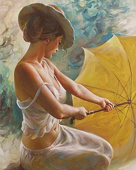 

Umbrellas woman By Numbers Modern Wall Art Handpainted Oil Painting On Canvas For Home Decor Frameless Picture 40*50cm