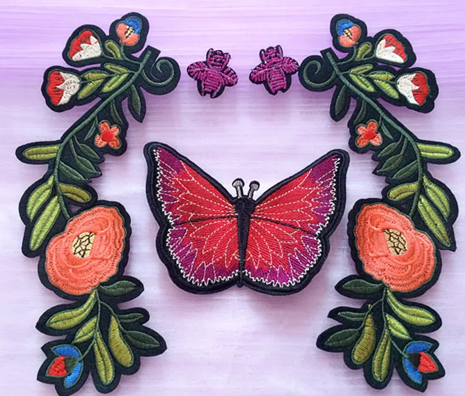 Flower butterfly patch embroidery lace fabric applique clothing