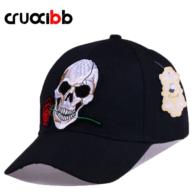 CRUOXIBB Unisex Snapback Baseball Caps Women Embroidery Skull Head Red ...