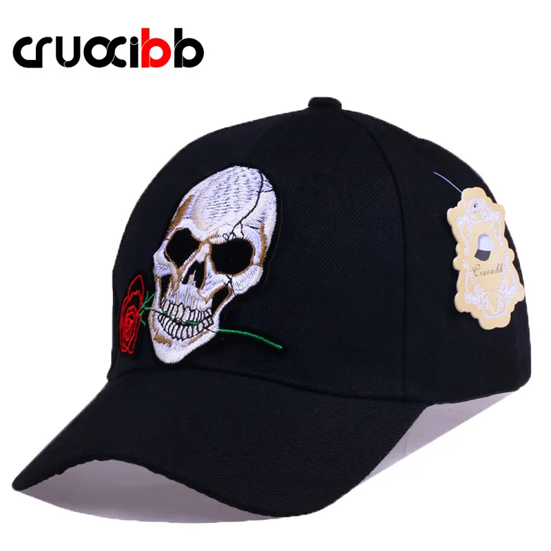 CRUOXIBB Unisex Snapback Baseball Caps Women Embroidery Skull Head Red