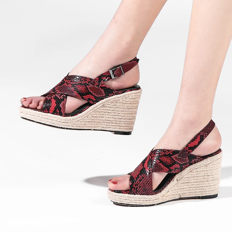 

Women Cow Leather Sandals Wedges Shoes Platform Pumps Print Summer Shoes Woman Soft Leather Beach Sandals Sandalia Feminina