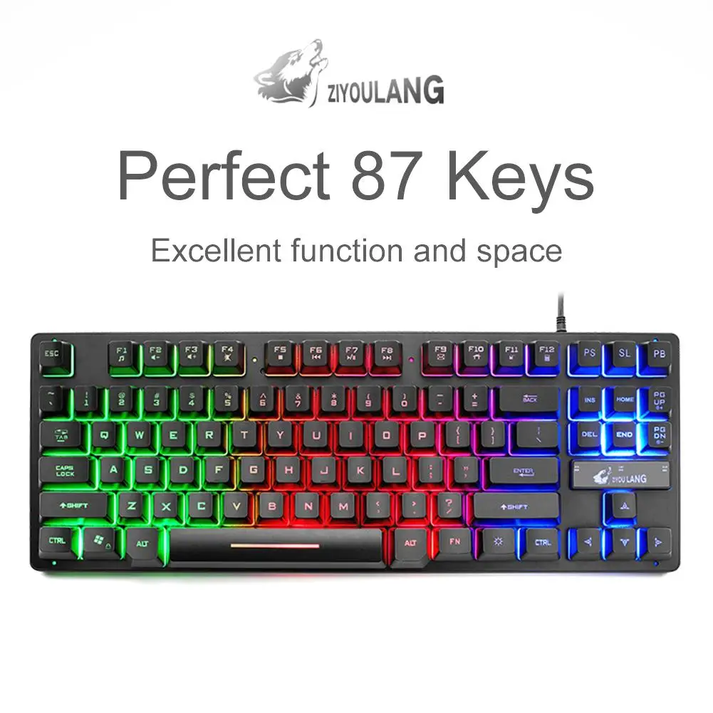 

ZIYOYULANG K16 87-key Rainbow Backlit Keyboard, 19-Key Collision-Free And 12 Multimedia Keys For PC/Laptop/Desktop