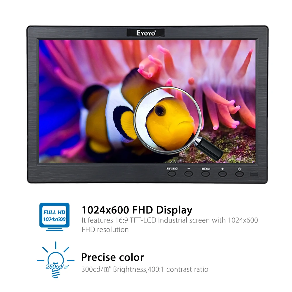 EYOYO 10 дюймов HD монитор Мини ТВ и компьютер дисплей цветной экран 2 канала видео вход безопасности монитор с динамиком VGA HDMI