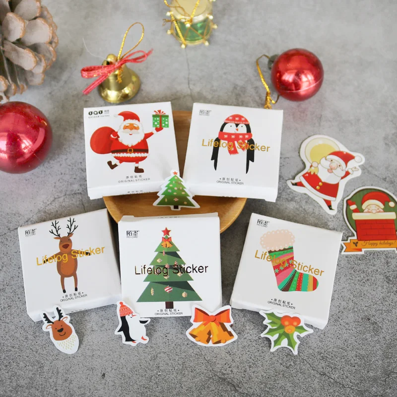 100Pcs paquete feliz Navidad Sello de la etiqueta engomada de la etiqueta de regalo de árbol de Navidad Sticke WY