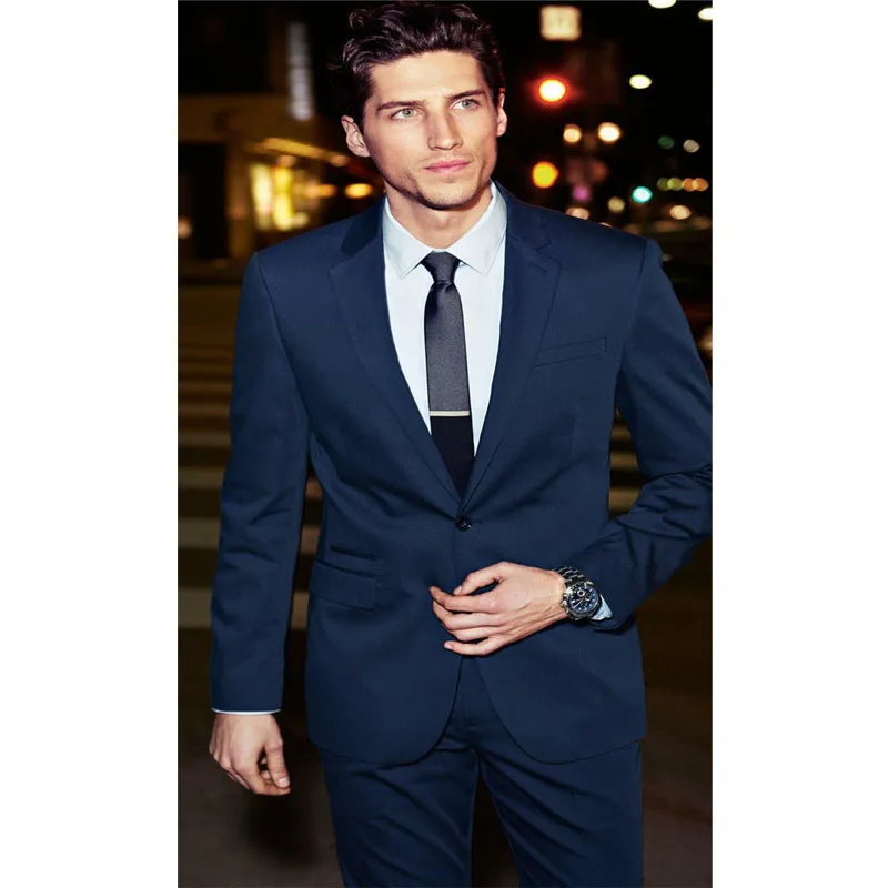 Темно Синий Свадебные Костюмы Мужские костюмы Slim Fit 2016 Жених Смокинги groomsmen