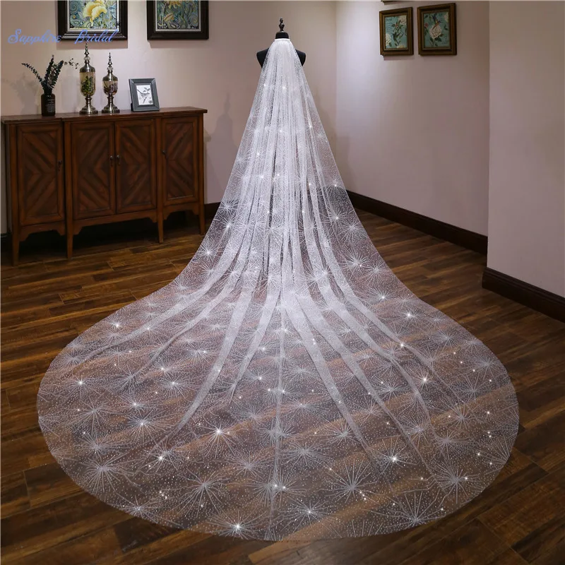 

Sapphire Bridal 4m Ivory Sequin Wedding Veil Long Velo De Novia 1 Tier Bridal Veil with Comb Bridal Accessories 2019 New Arrival