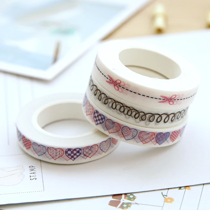 3 шт. 10 м * 7 мм любовь и листья Diy Наклейка декоративная Маскировочная Липкая лента