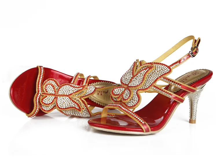 G-sparrow 2018 Womens Summer New High-heeled Sandals Stiletto Diamonds Crystal Sexy Elegant Fashion Red Wedding Shoes 8cm11