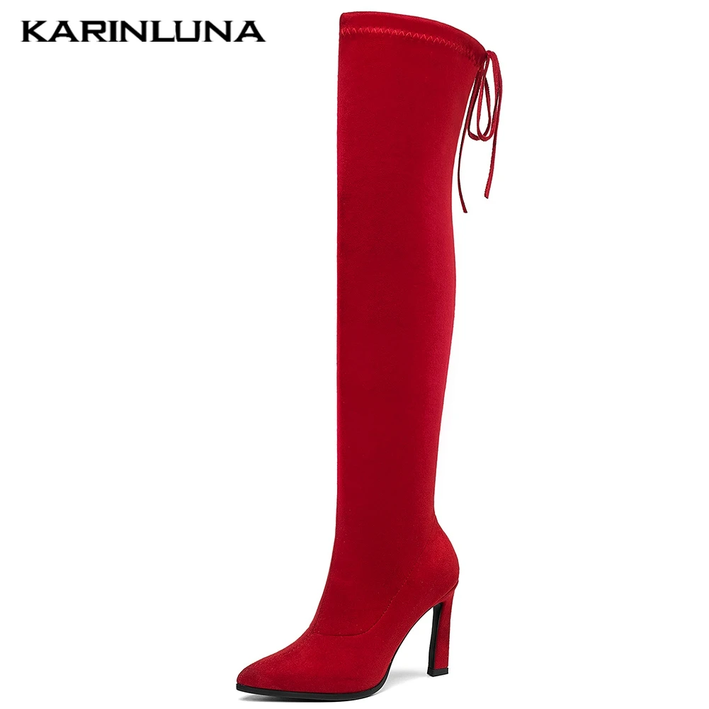 

Karinluna On Sale Quality Stretch Boots Flock High Heels Women Shoes Fashion Sexy Over The Knee Boots Woman Plus Size 43
