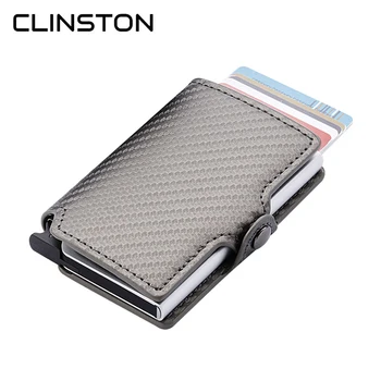 

RFID Blocking Fashion Men ID Credit Card Holder Automatic Aluminum Metal Leather Cardholder Case Slim Wallet Man Mini Purse