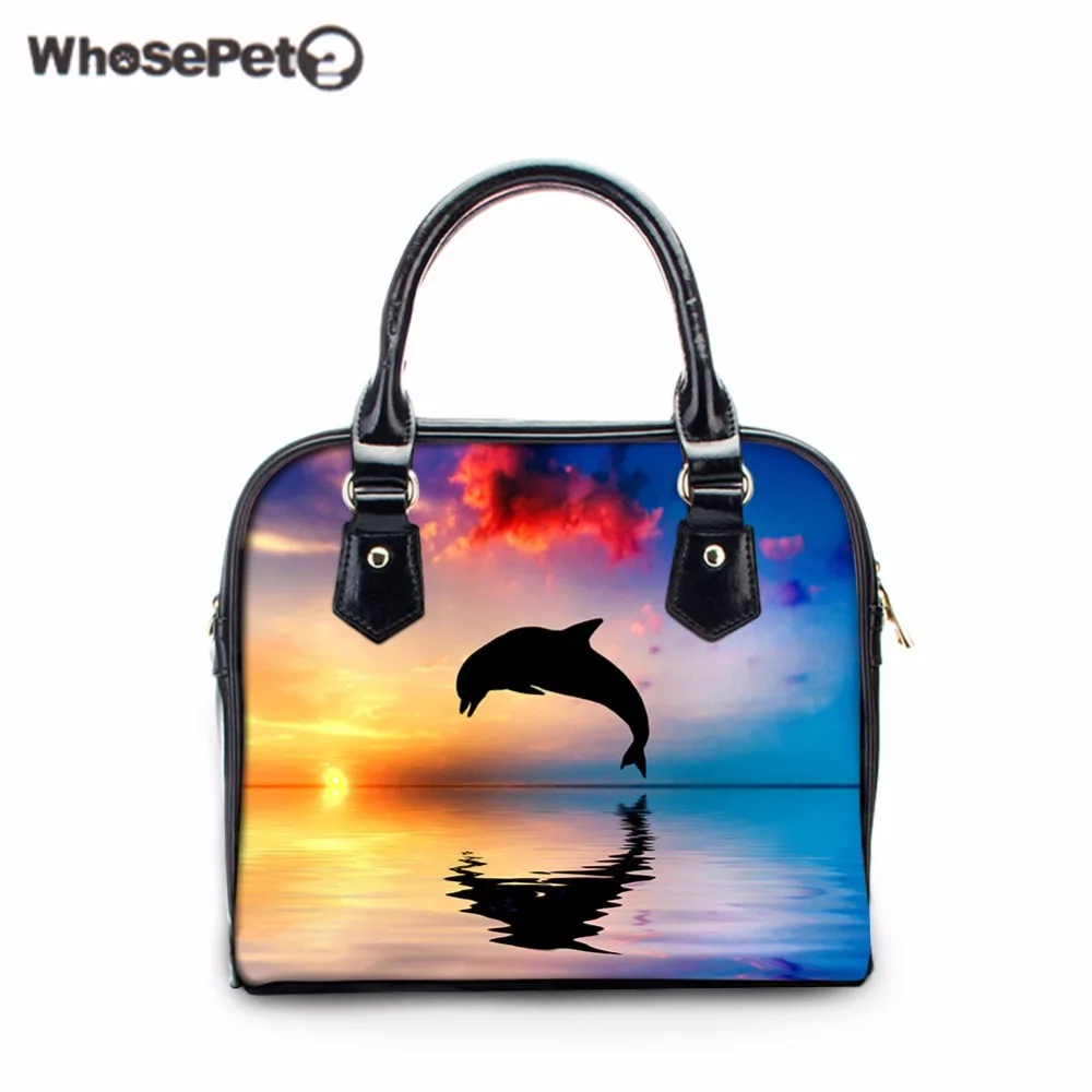 

WHOSEPET Dolphin Handbags Women's Animals Printing Casual Portable Bags Designer Handbag High Quality Girls New Cross Body Purse