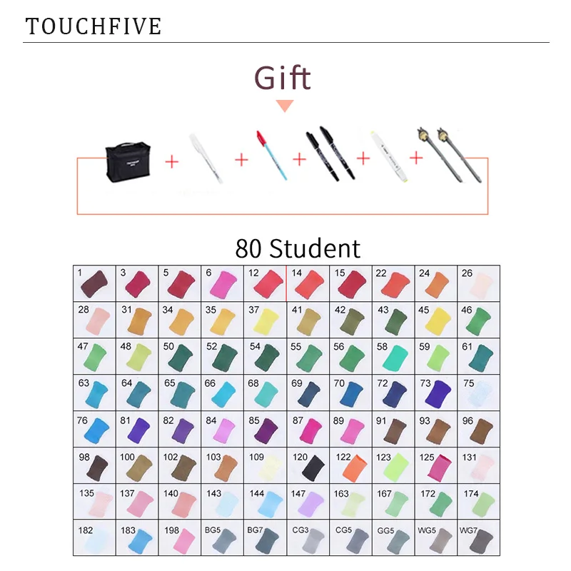 TouchFIVE 30/40/60/80 Цвет маркеры манга рисунок Маркеры Ручка на спиртовой основе эскиз жирной двойной кисть товары для рукоделия - Цвет: 80 STUDENT