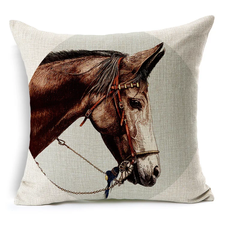 

Slow Soul Royal Horse Printed Decorative Cushion Cover Linen Cotton Square Pillow Cases for Sofa Cojines Decorativos Para Sofa