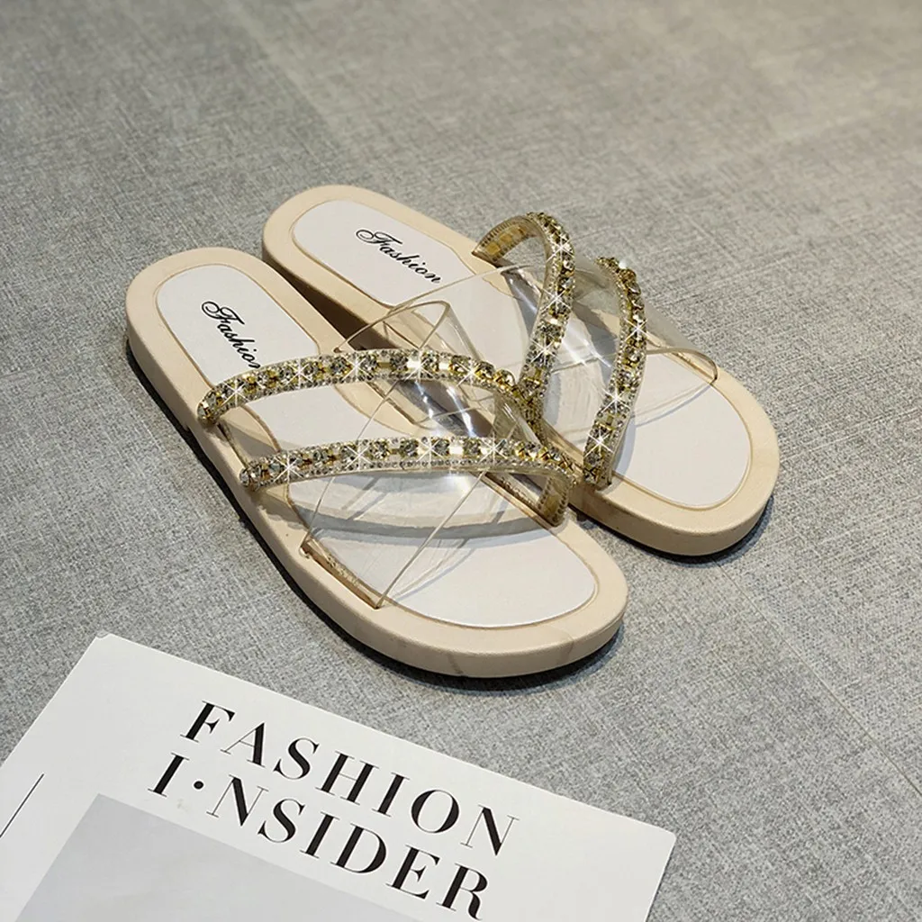 JAYCOSIN модные шлепанцы Для женщин в римском стиле Для женщин Ясно Bling Летняя домашняя обувь с открытым носком пляжная обувь на плоской нескользящей подошве, сандалии APR25