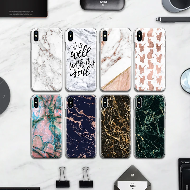 

Rose Gold Cat Shadow Color Ink Marble Skin Back Cover for Iphone 4 4S 5 5S SE 6 6S 7 8 Plus X Hard Case Fundas Coque Bumper