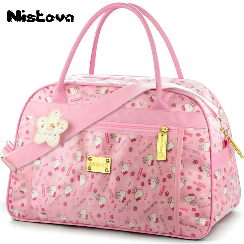 

Cute Hello Kitty Cat Travel Bags Luggage Women Girls's Cartoon Tote Duffle Big Capacity Handbag Waterproof Oxford Shoulder Bag