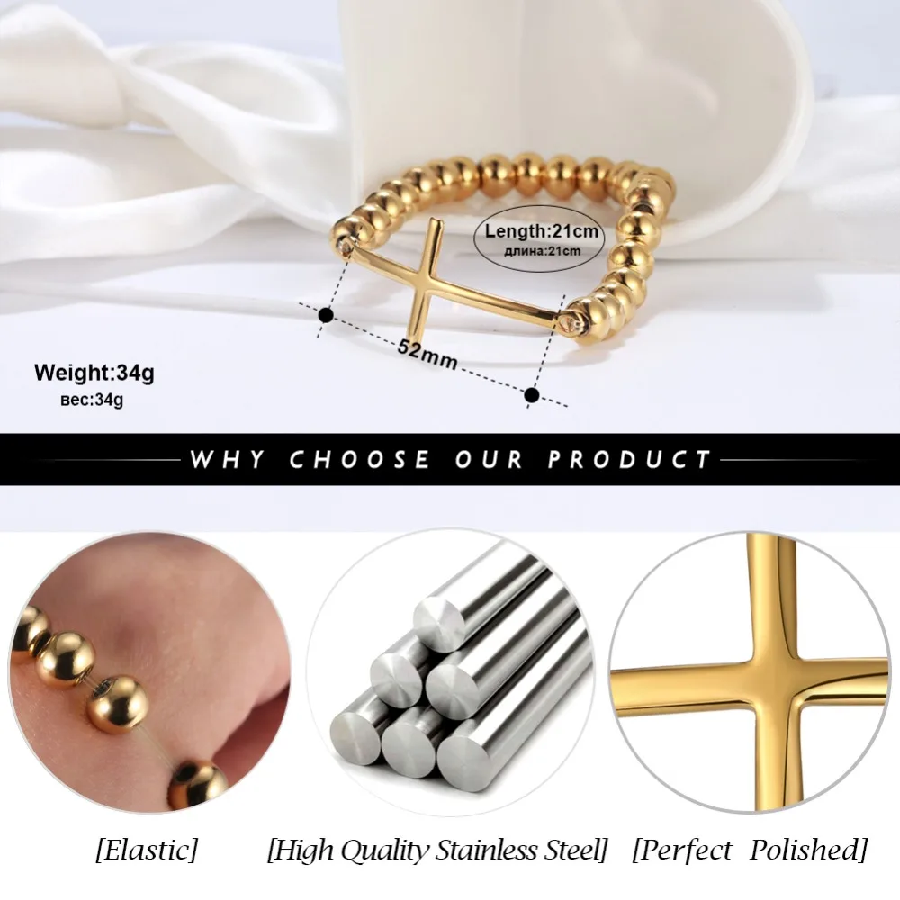 Effie queen нержавеющая сталь золотой цвет крест Шарм браслет для мужчин или женщин бисерные браслеты горячий модный подарок для ювелирных изделий IB102