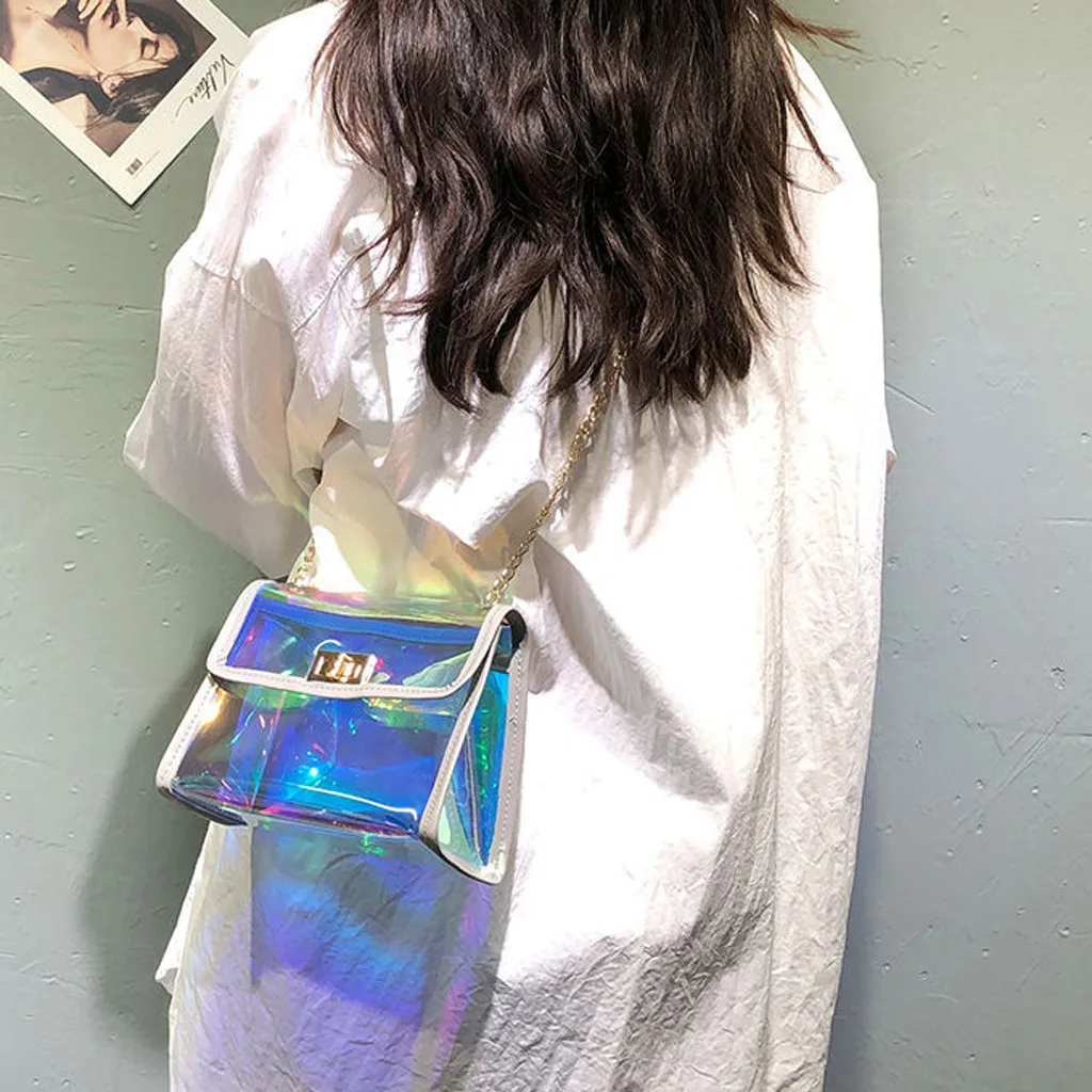

Women Girls Shoulder Bag Laser Handbags 2019 New Fashion Colorful Crossbody Bags Women Transparent Waterproof Crossbody Bags