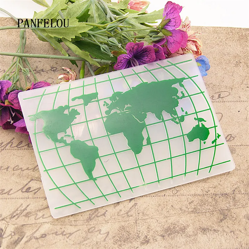 

PANFELOU Easter The world maps Embossing folders Plastic For Scrapbooking DIY Template Fondant Cake Photo Album Card Making