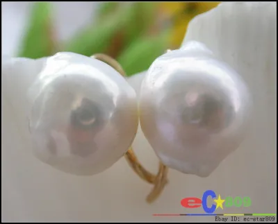 

hj 001 18MM almost round white keshi reborn pearl earring 14k