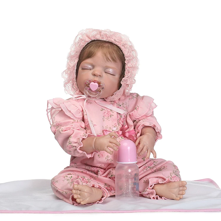 

Realistic 55cm Full Body Silicone Reborn Baby Girl Sleeping Doll 22' Soft Vinyl Newborn Babies Eyes Closed Waterproof Bathe Toy