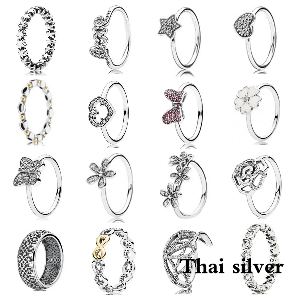 

2019 NEW Sterling Thai Silver Star Butterfly Daisy Flower Rose Bow Love Anniversary Celebration Limited Edition Nickle Wave Ring