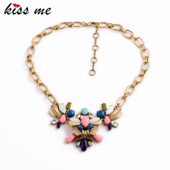 

Women Resin Stone Pendant Vintage Choker Necklace Fashion Jewelry KISS ME Colares Femininos