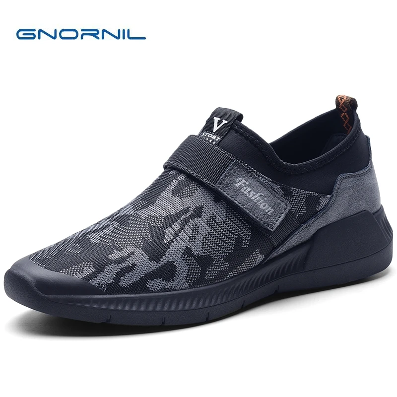 

GNORNIL Brand Leather Men Casual Shoes 2019 Spring Fashion Camouflage Mens Flat Shoes Non-Slip Rubber Sole Male Sport Shoes
