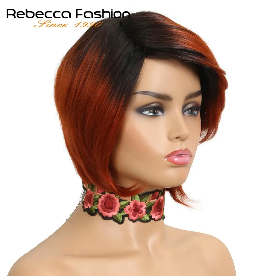 Rebecca Human Hair Wigs For Black Women Machine Made Non Lace Peruvian Fashion Straight Hair Short Wig Free Shipping