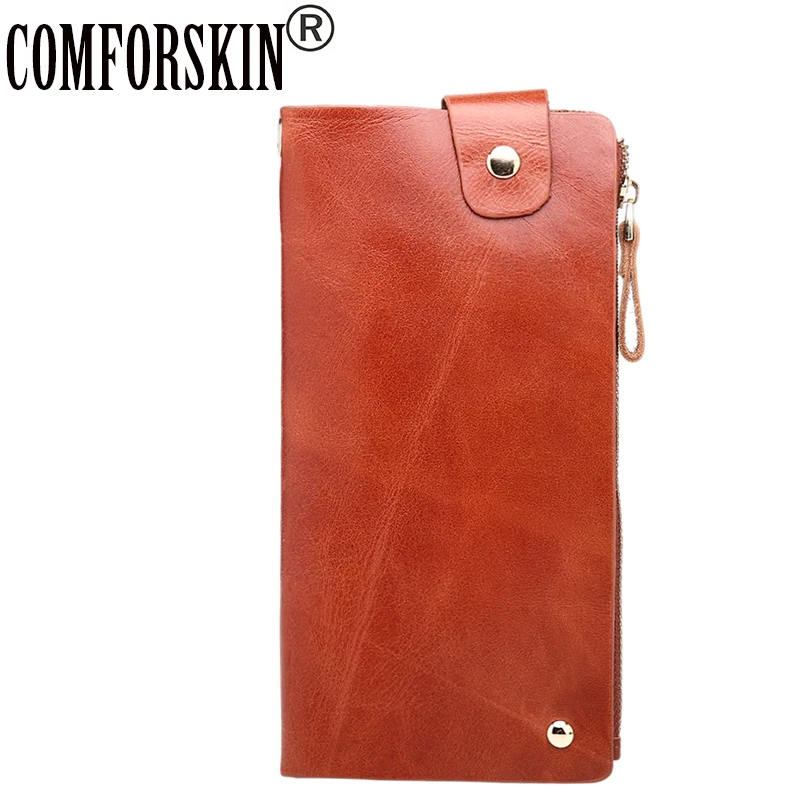 

COMFORSKIN Long Genuine Leather Multi-Card Bit Men Wallets Large Capacity Men Clutch Wallet High Quality Carteira Masculina