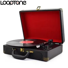 LoopTone Vintage 33/45/78 RPM Portable Suitcase Turntable Vinyl LP Record Player Phono Players Aux-in Line-out AC110~240V Black