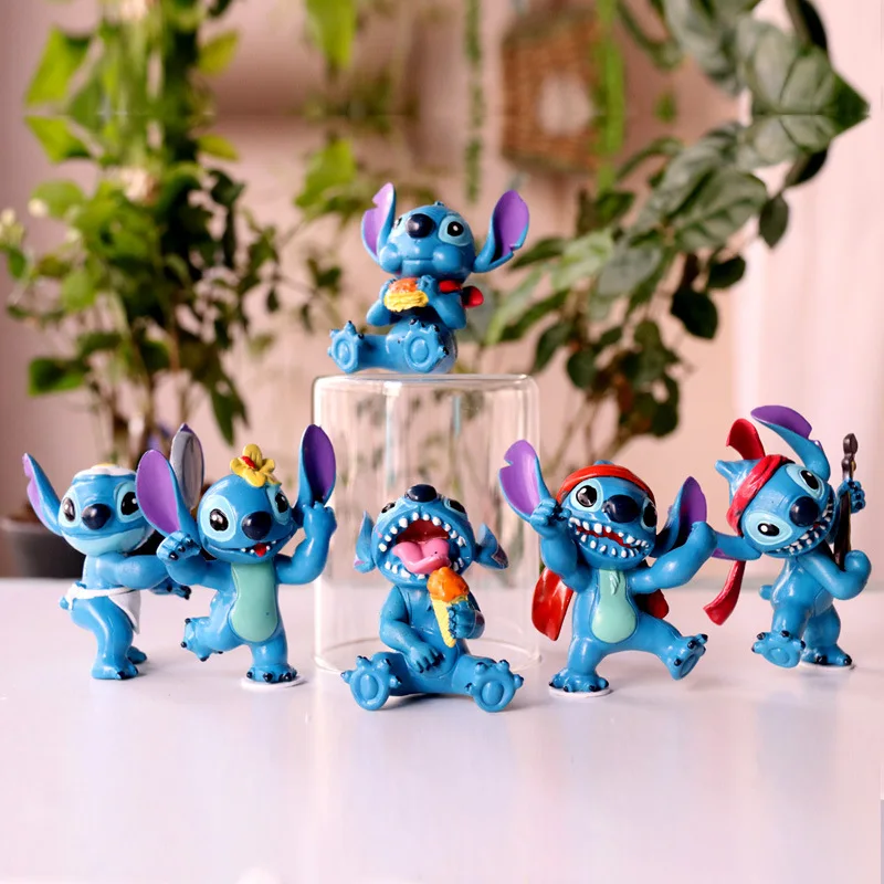 

6 pcs/lot 4-6 cm Stich Action set Scenery decoration PVC dolls girls Toy Figures for kids gift
