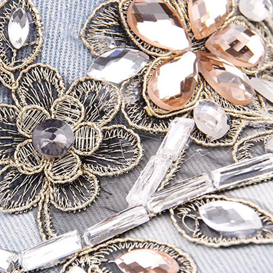 Самые популярные ручной алмазного сверла с украшением в виде цветка, шапка для девочки 7 цветов роскошные золотые цветочной вышивкой джинсовые Бейсбол Кепка Прямая поставка SY323