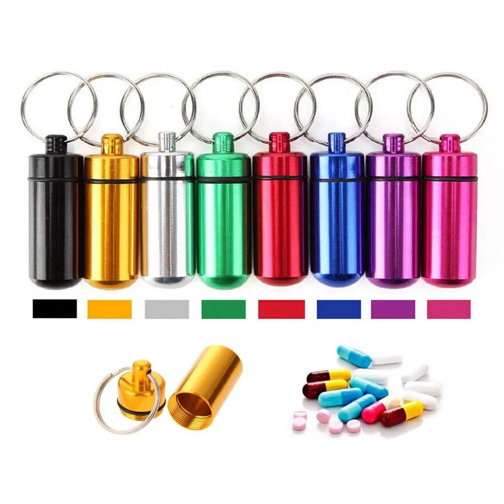 

10Pcs Outdoor Portable Pill Case Waterproof Aluminum Pill Holders Storage Drug Container With Keychain For Camping Travel