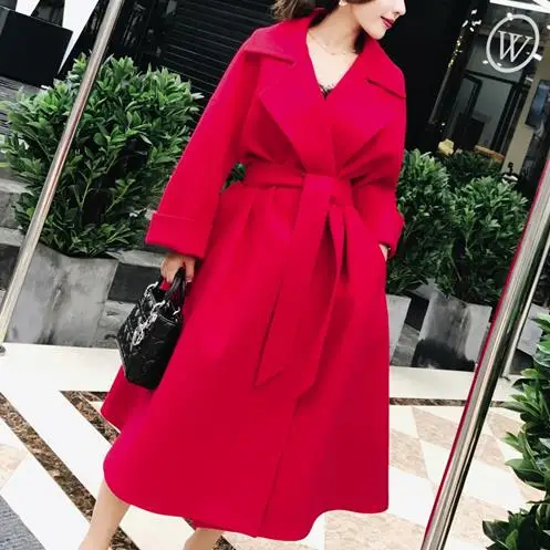 Модное женское элегантное шерстяное пальто, зимнее шерстяное пальто с высокой талией и юбкой, Женское шерстяное пальто - Цвет: red
