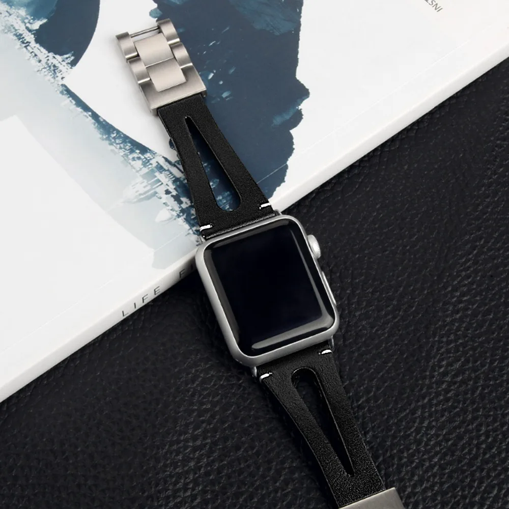 Черный кожаный ремешок для часов Bemorcabo Apple Watch 3 2 1 серия 42 мм 38 аксессуары